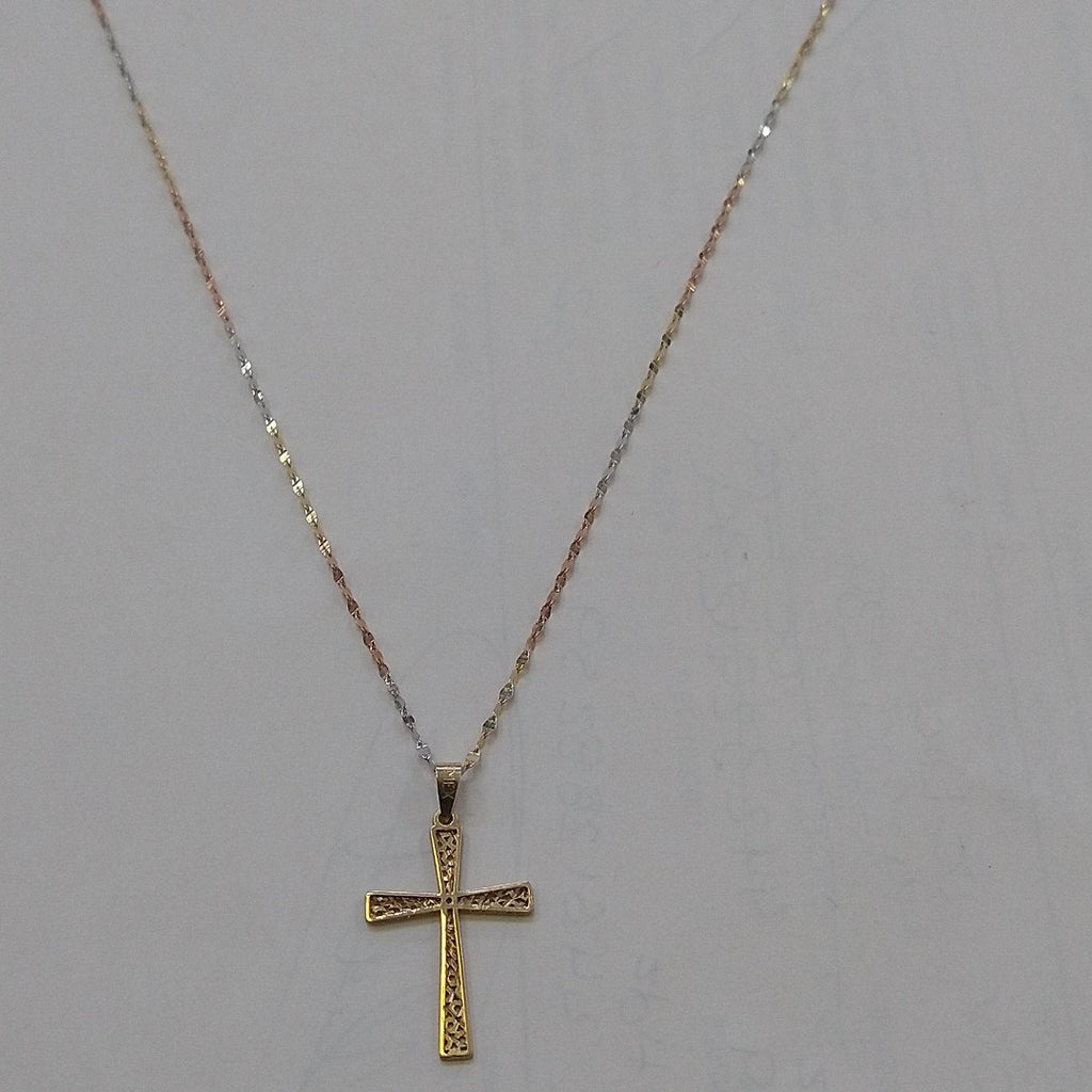CADENA, CRUZ ORO, ORO COMBINADO 10 K 1.4 GRMS (SEMINUEVO)
