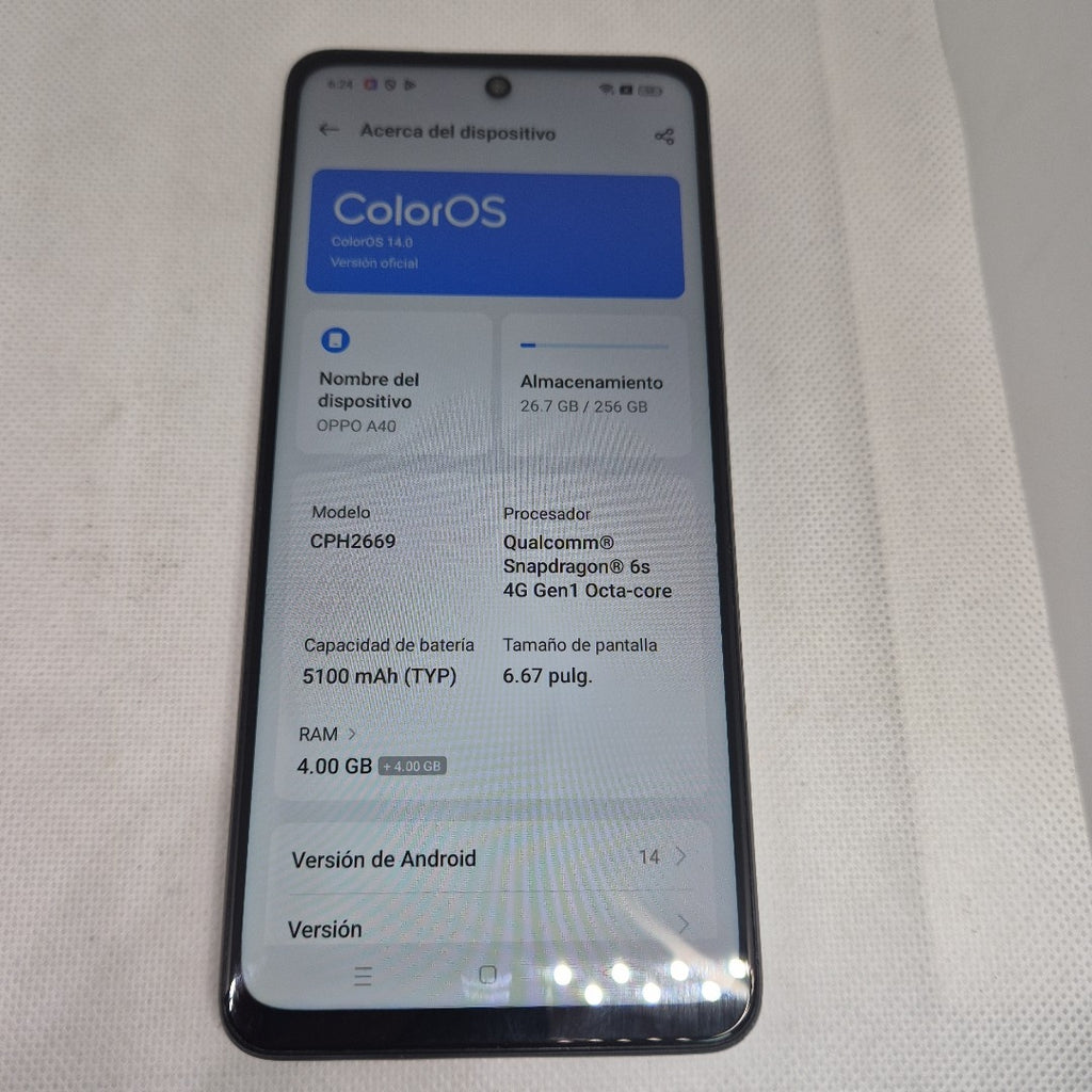 CELULAR OPPO A40 CPH2669 (2024) 256 GB 4 GB RAM (SEMINUEVO)