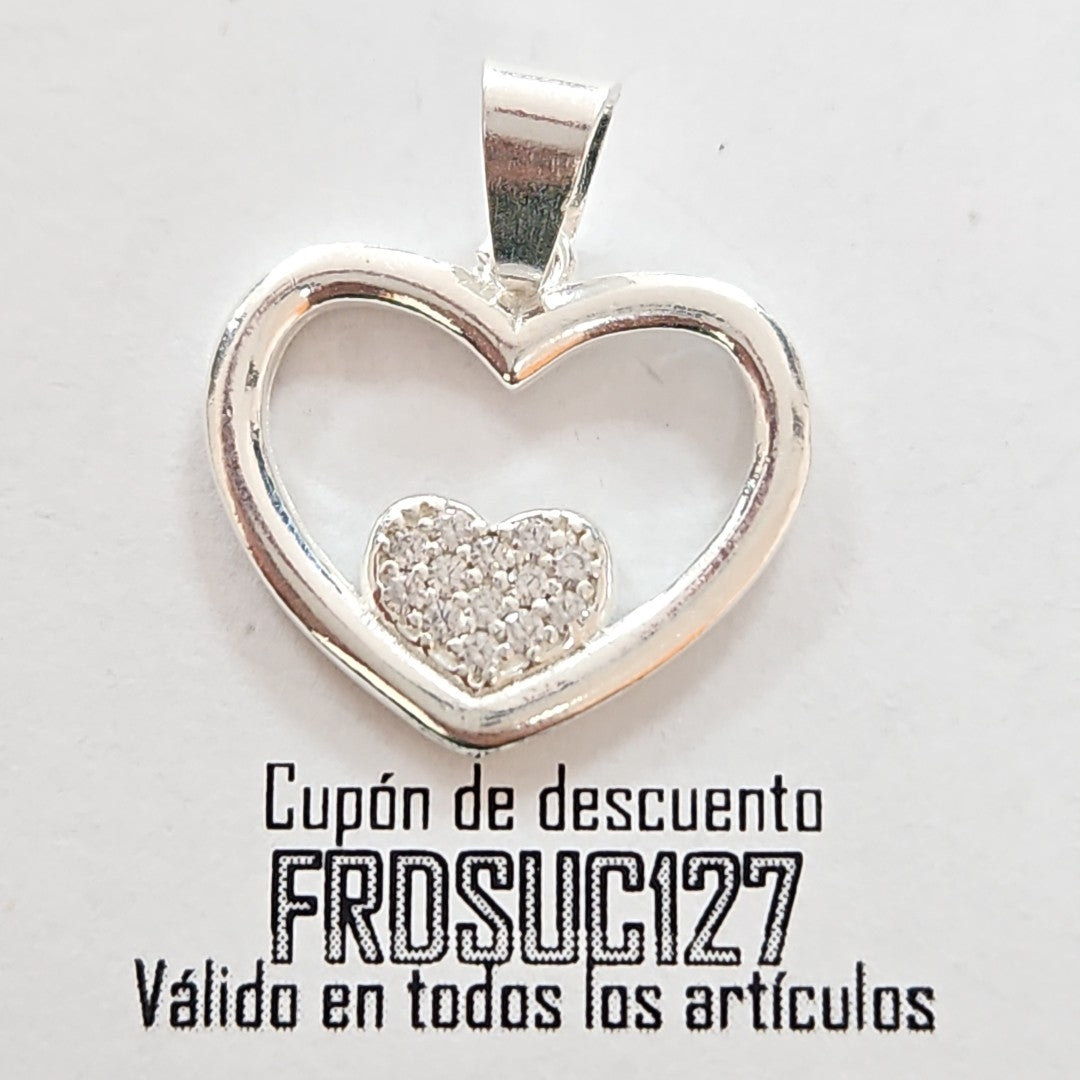 DIJE CORAZON C/CIRCONIAS PLATA .925 2.7 GR (NUEVO)