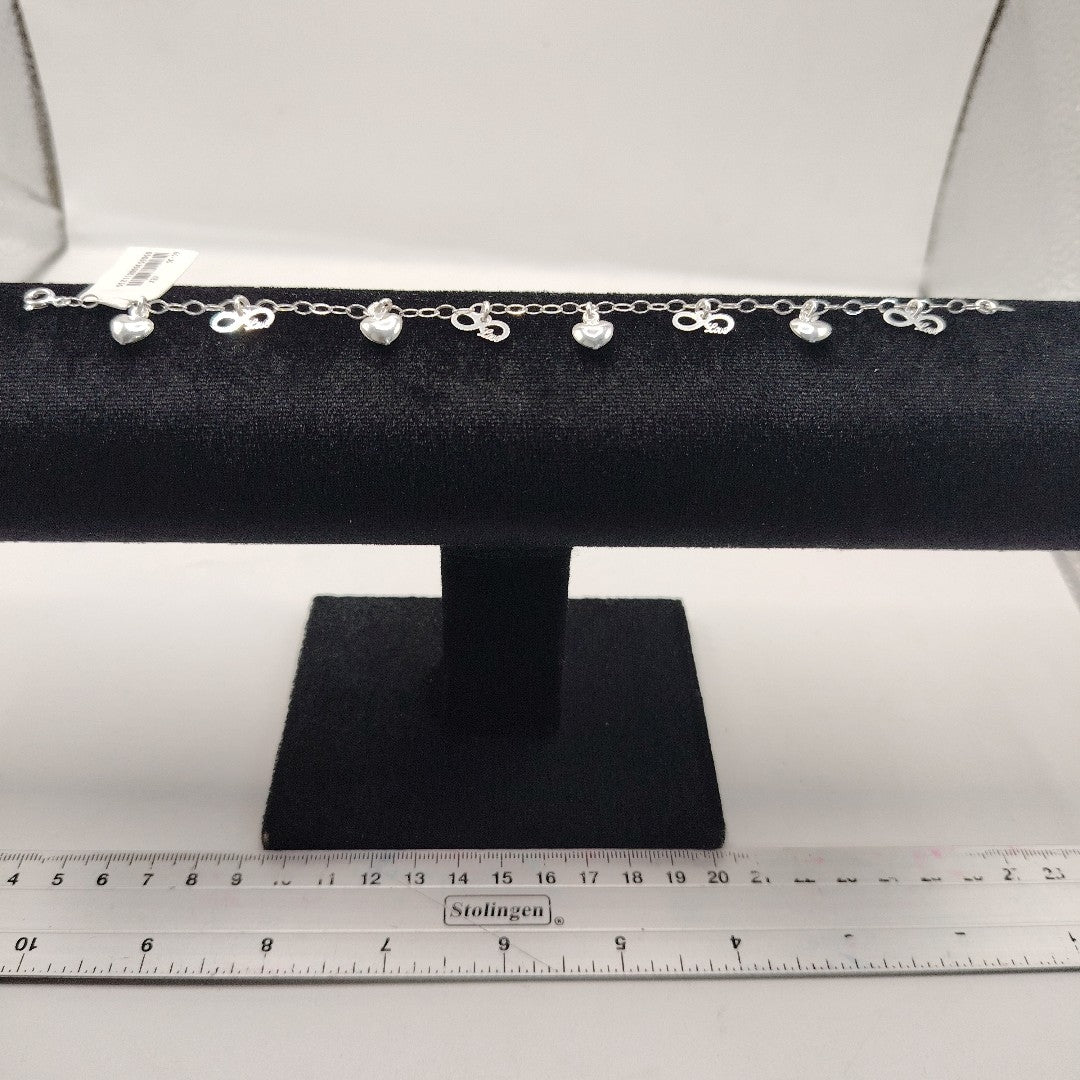 PULSERA CON DIJES CORAZON INFINITO PLATA .925 18 CM 3.12 GR (NUEVO)