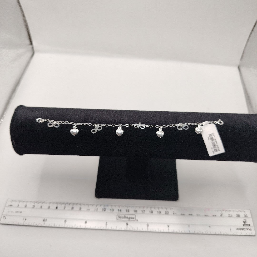 PULSERA CON DIJES CORAZON INFINITO PLATA .925 18 CM 3.12 GR (NUEVO)