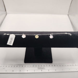 PULSERA TEJIDO ESPECIAL CON DIJE FLORES PLATA .925 21 CM 2.3 GR (NUEVO)