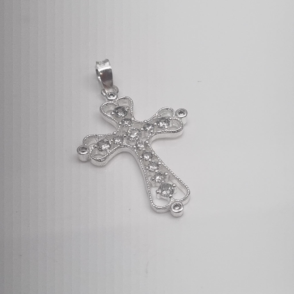 DIJE CRUZ TIPO FILIGRANA CON CIRCONIAS PLATA .925 2.5 GR (NUEVO)