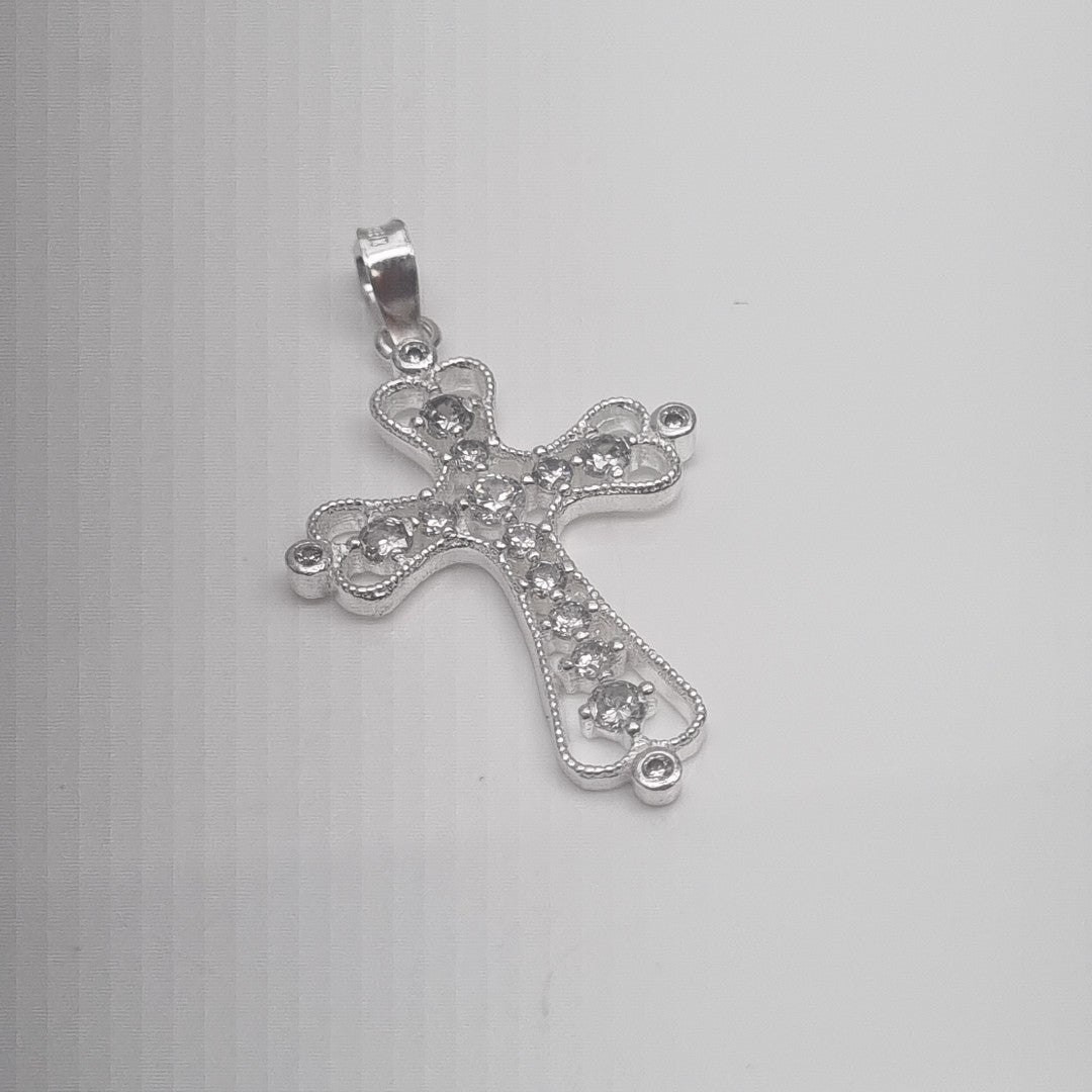 DIJE CRUZ TIPO FILIGRANA CON CIRCONIAS PLATA .925 2.5 GR (NUEVO)