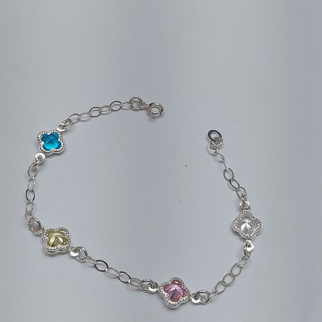 PULSERA ESPECIAL CON PIEDRAS DE COLOR PLATA .925 18 CM 3.42 GR (NUEVO)