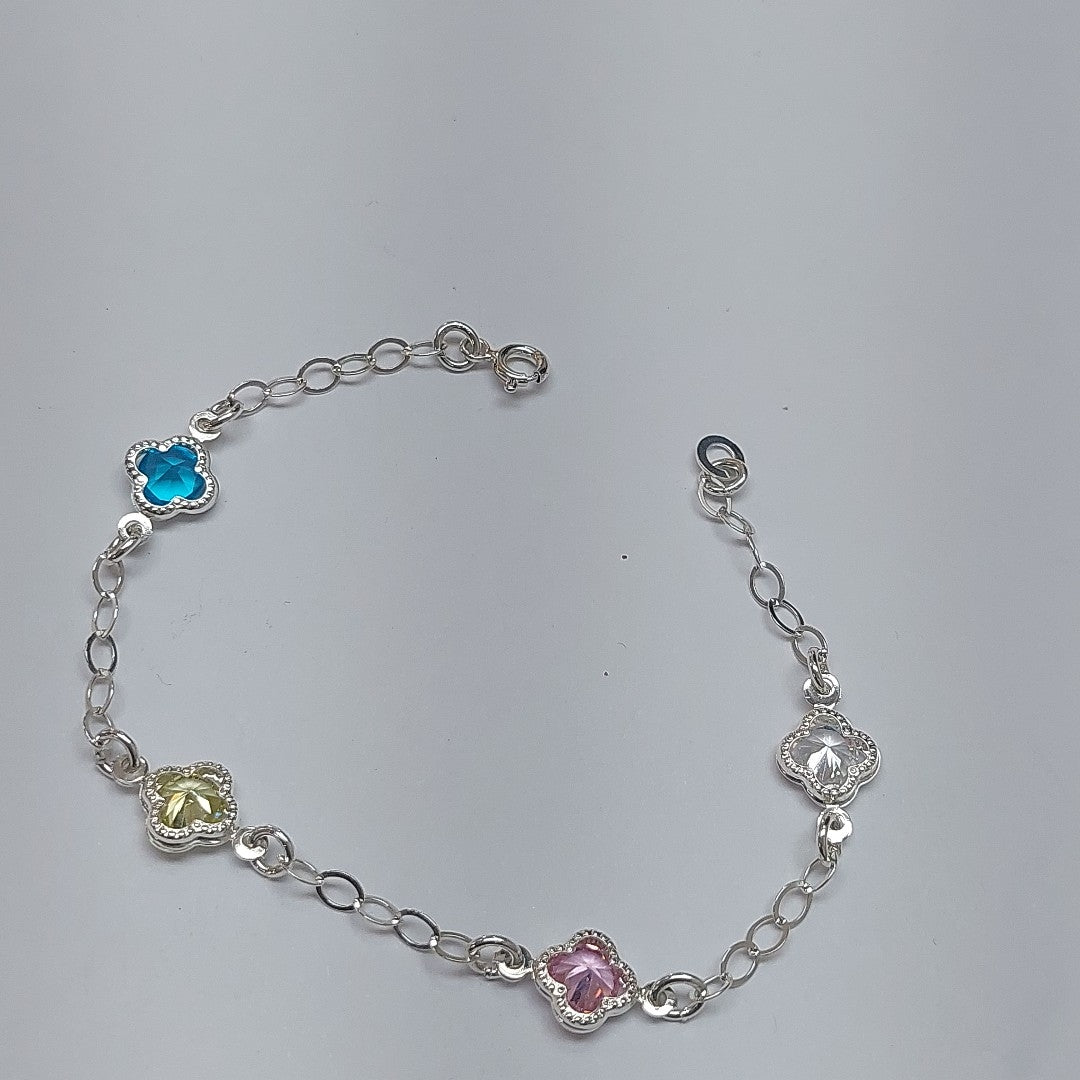 PULSERA ESPECIAL CON PIEDRAS DE COLOR PLATA .925 18 CM 3.42 GR (NUEVO)