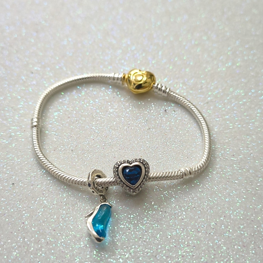 PULSERA TEJIDO ARTICULADA CON CHARMS PLATA .925 18 CM 17.1 GR (NUEVO)
