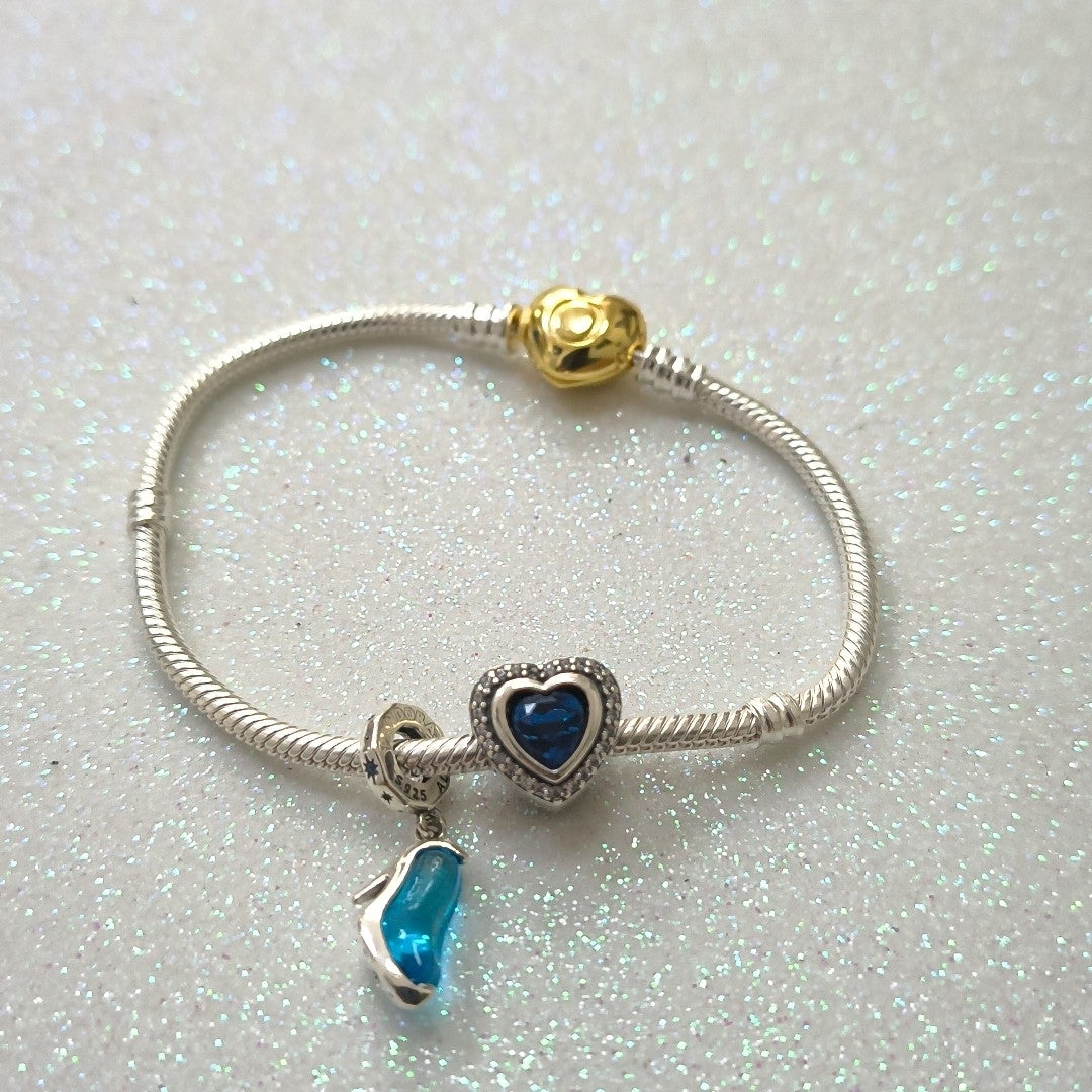 PULSERA TEJIDO ARTICULADA CON CHARMS PLATA .925 18 CM 17.1 GR (NUEVO)