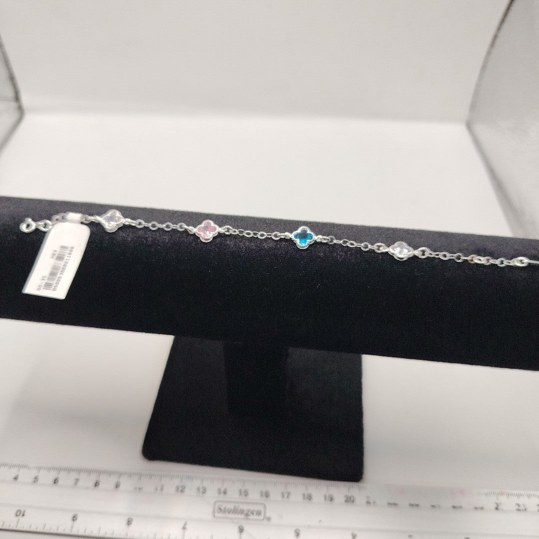 PULSERA ESPECIAL CON PIEDRAS DE COLOR PLATA .925 18 CM 3.42 GR (NUEVO)