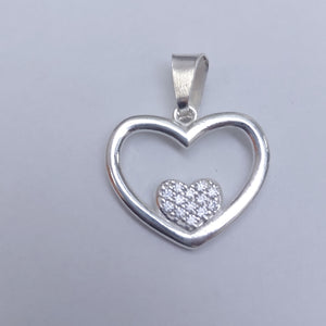 DIJE CORAZON C/CIRCONIAS PLATA .925 2.6 GR (NUEVO)