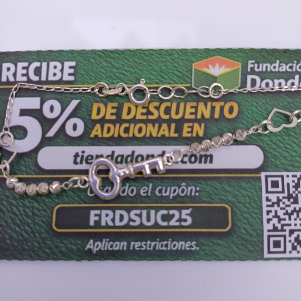 PULSERA TEJIDO LLAVE PLATA .925 18 CM 2.3 GR (NUEVO)
