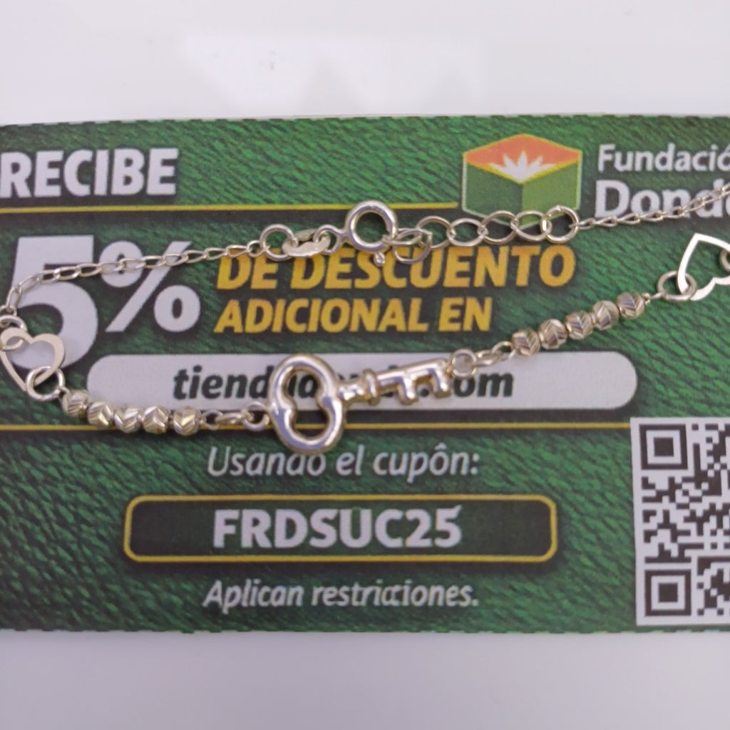 PULSERA TEJIDO LLAVE PLATA .925 18 CM 2.3 GR (NUEVO)
