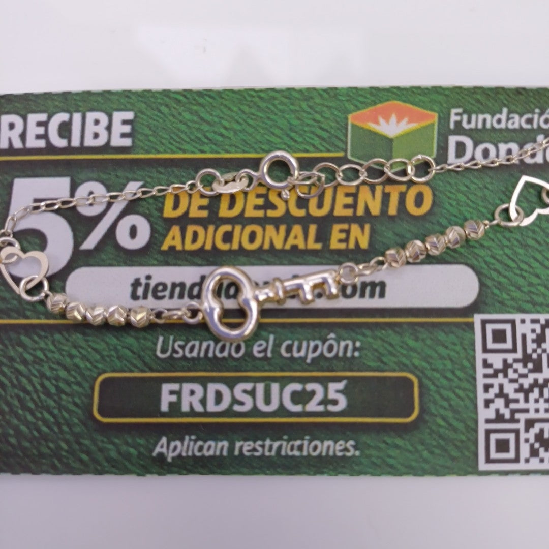 PULSERA TEJIDO LLAVE PLATA .925 18 CM 2.3 GR (NUEVO)