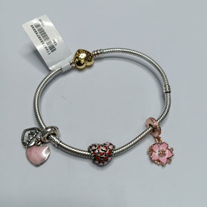 PULSERA TEJIDO ARTICULADA CON CHARMS PLATA .925 21 CM 20.9 GR (NUEVO)