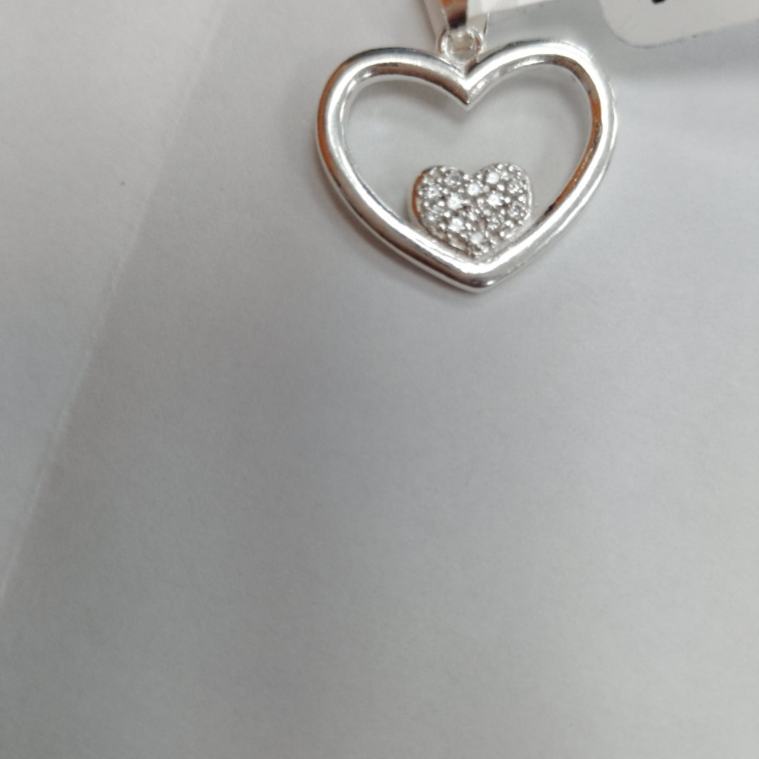 DIJE CORAZON C/CIRCONIAS PLATA .925 2.7 GR (NUEVO)