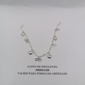 PULSERA CON DIJES CORAZON INFINITO PLATA .925 18 CM 3.22 GR (NUEVO)