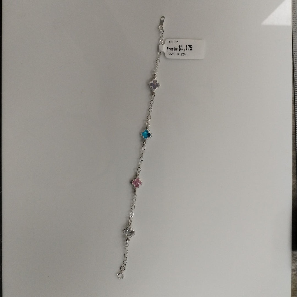 PULSERA ESPECIAL CON PIEDRAS DE COLOR PLATA .925 18 CM 3.22 GR (NUEVO)