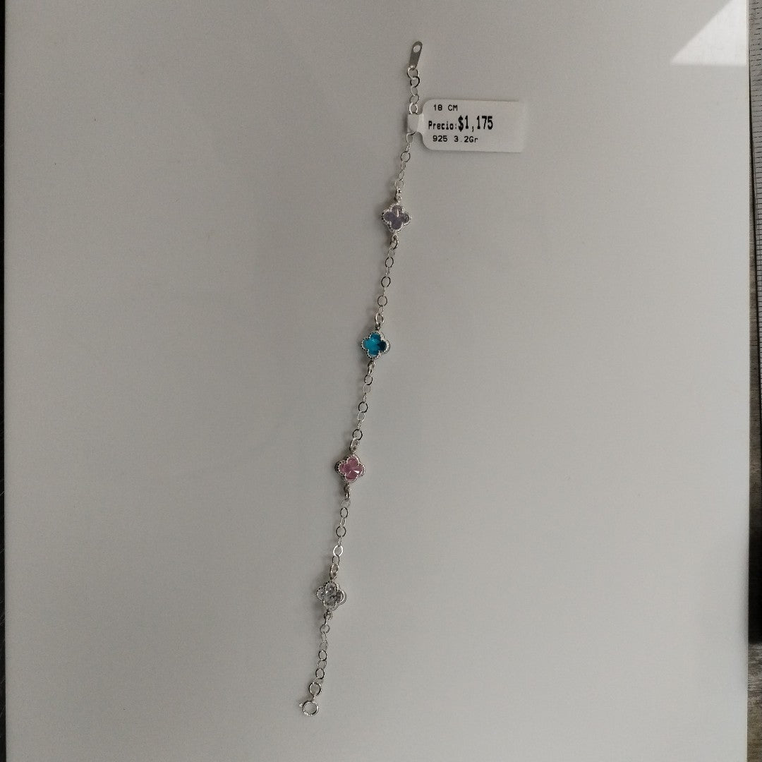 PULSERA ESPECIAL CON PIEDRAS DE COLOR PLATA .925 18 CM 3.22 GR (NUEVO)