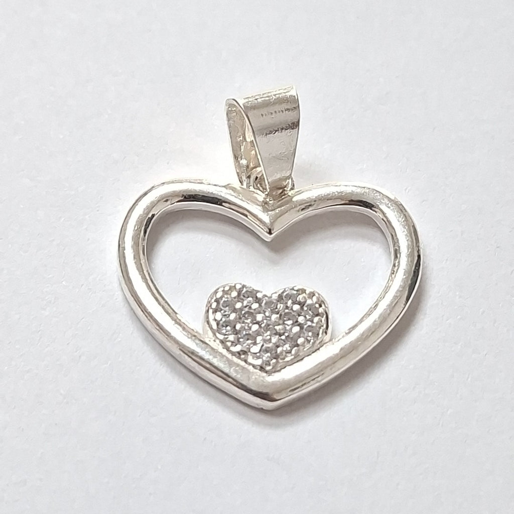 DIJE CORAZON C/CIRCONIAS PLATA .925 2.6 GR (NUEVO)