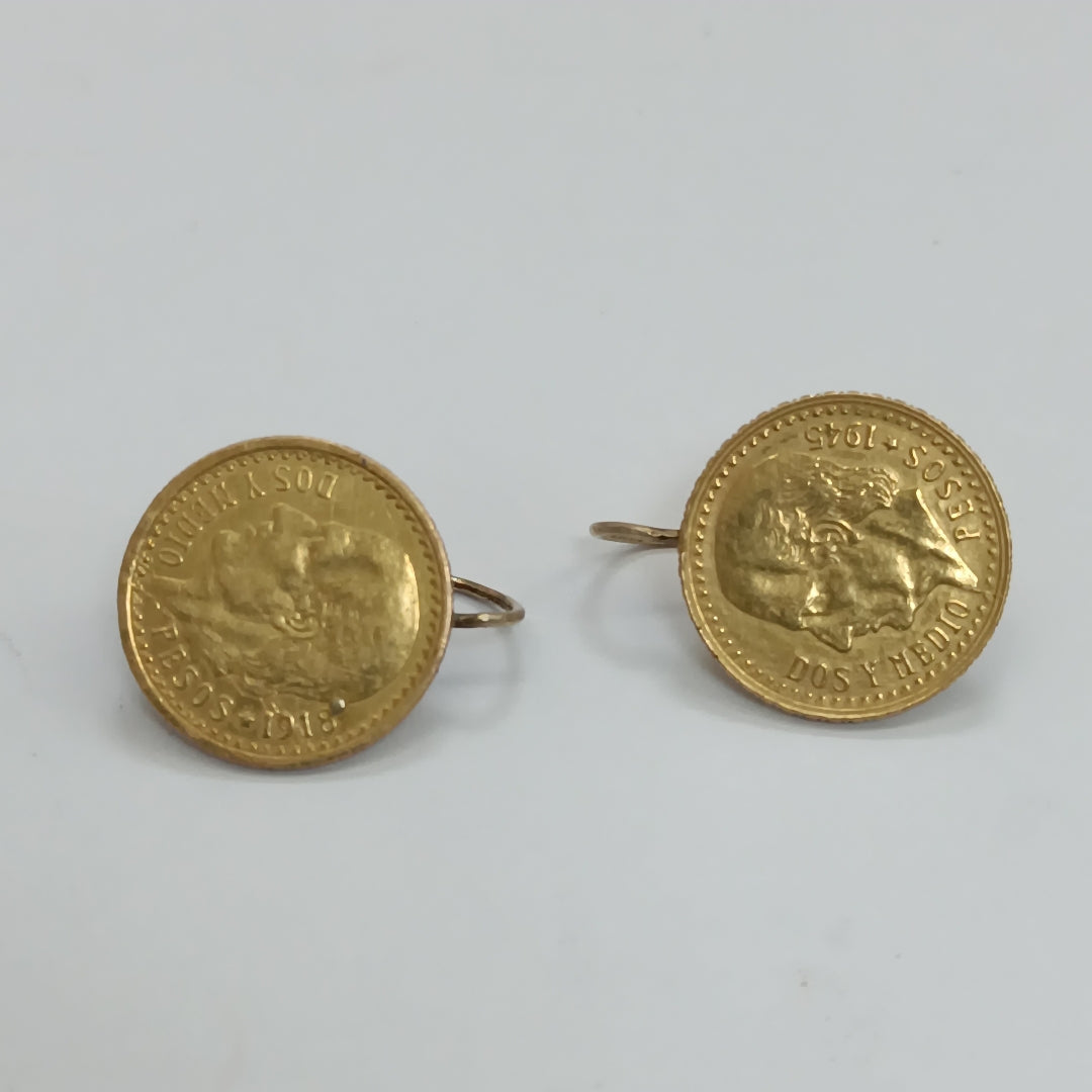 K1 4.4 GRMS 21 K IDENTIFICACIÓN ARETES PAR MONEDAS PESOS 2.5 PESOS (SEMINUEVO)