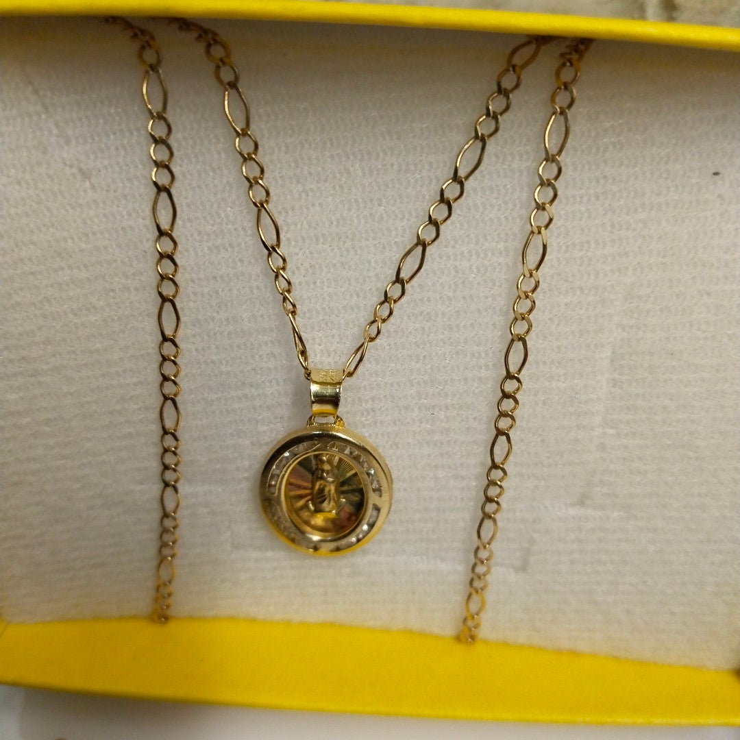 CADENA, MEDALLA RELIGIOSA ORO 10 K 3 GRMS (SEMINUEVO)
