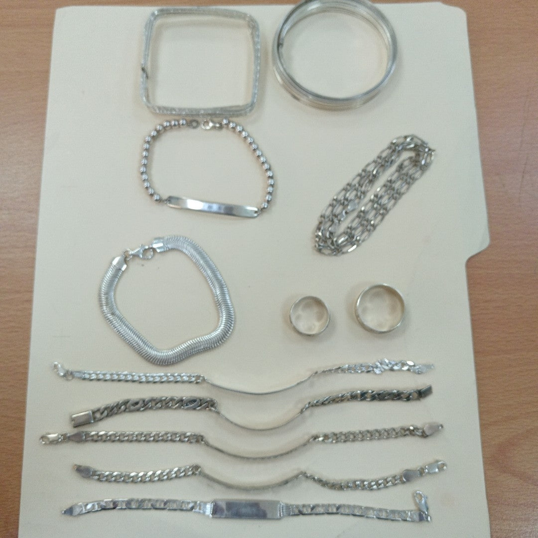 CADENA, ESCLAVA, PULSERA, SEMANARIO DE ARGOLLAS PLATA 148.8 GRMS (SEMINUEVO)