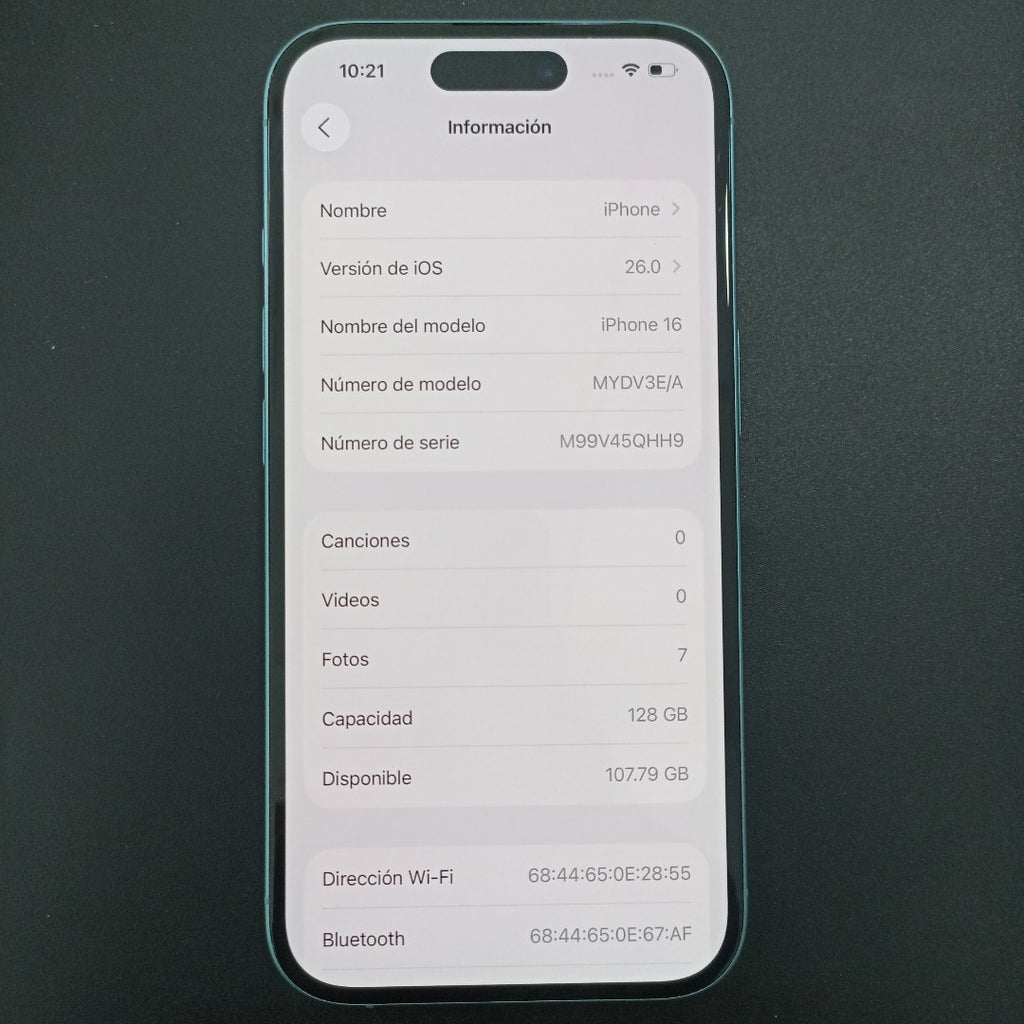 CELULAR APPLE IPHONE 16 A3286 (2024) 128 GB 8 GB RAM (SEMINUEVO)