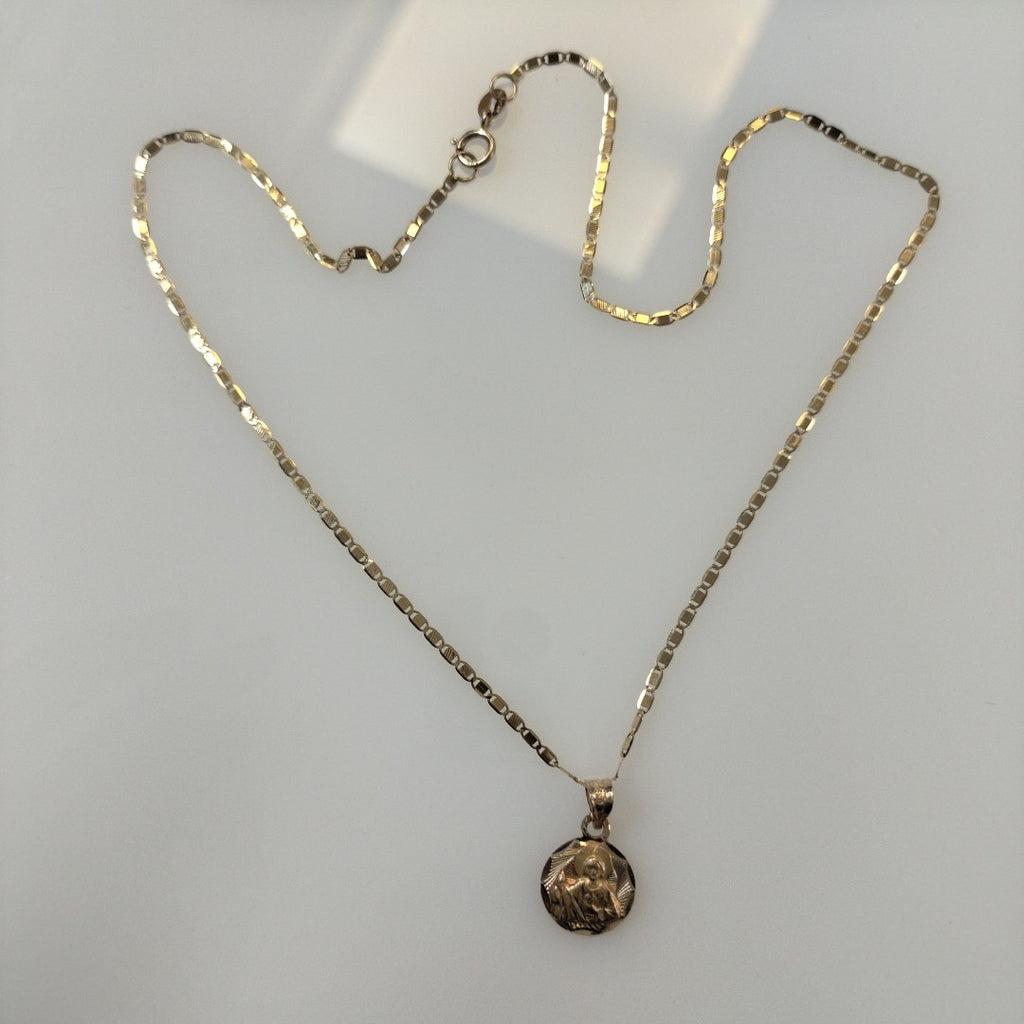 CADENA, MEDALLA RELIGIOSA ORO 14 K 1.9 GRMS (SEMINUEVO)