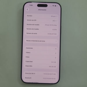 CELULAR APPLE IPHONE 16 PRO MAX A3296 (2024) 512 GB 8 GB RAM (SEMINUEVO)