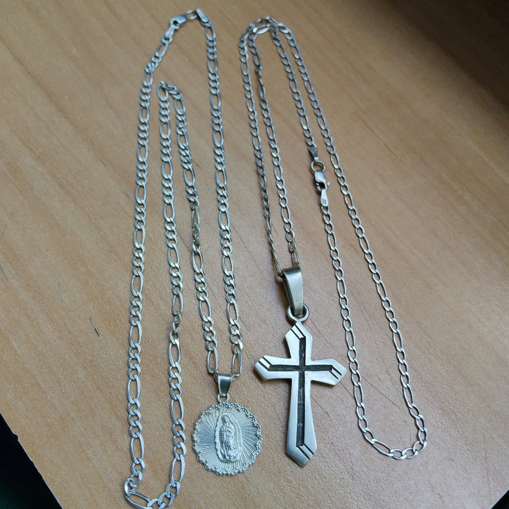 CADENA, CRUZ, MEDALLA RELIGIOSA PLATA 19.4 GRMS (SEMINUEVO)