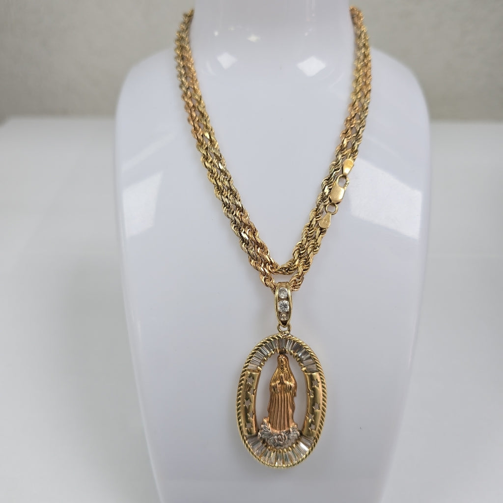 CADENA, MEDALLA RELIGIOSA ORO COMBINADO 14 K 42.1 GRMS (SEMINUEVO)