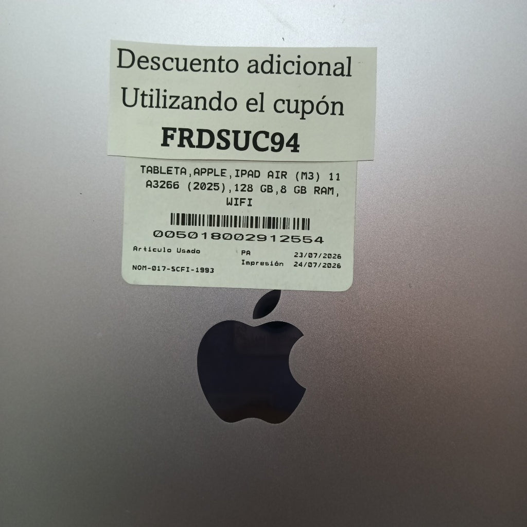 TABLETA APPLE IPAD AIR (M3) 11" A3266 (2025) 128 GB 8 GB RAM (SEMINUEVO)