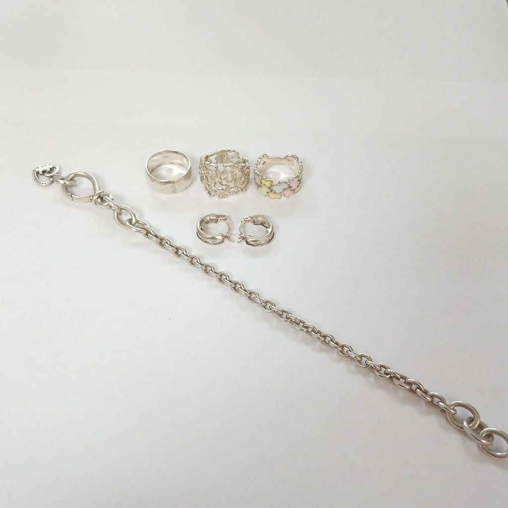 ANILLITO, ARETES PAR, ARGOLLA, PULSERA PLATA 33.3 GRMS (SEMINUEVO)