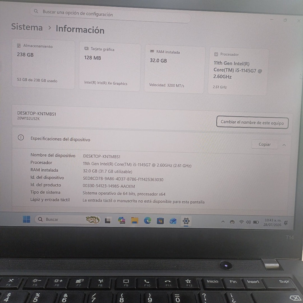 LAPTOP LENOVO THINKPAD T14 GEN 2 (2023) 512 GB SSD 16 GB RAM (SEMINUEVO)