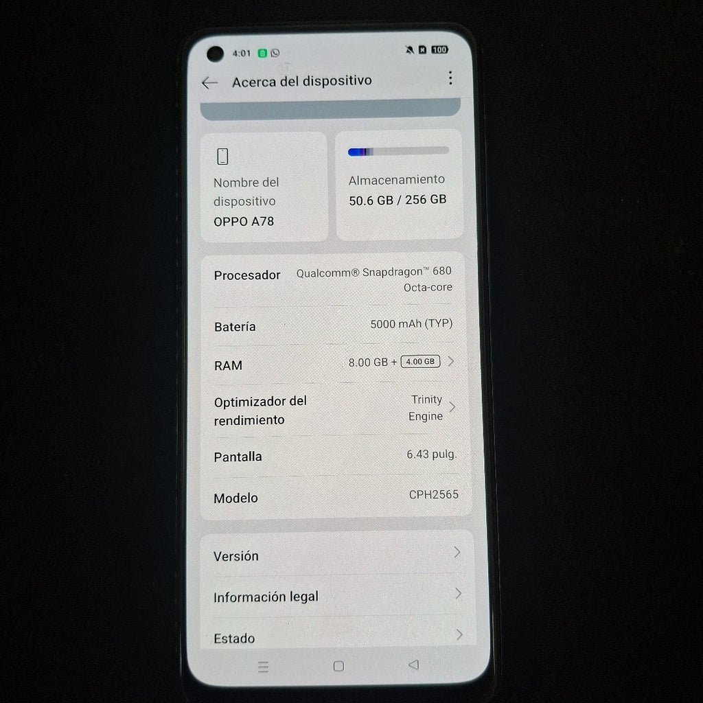 CELULAR OPPO A78 CPH2565 (2023) 256 GB 8 GB RAM (SEMINUEVO)