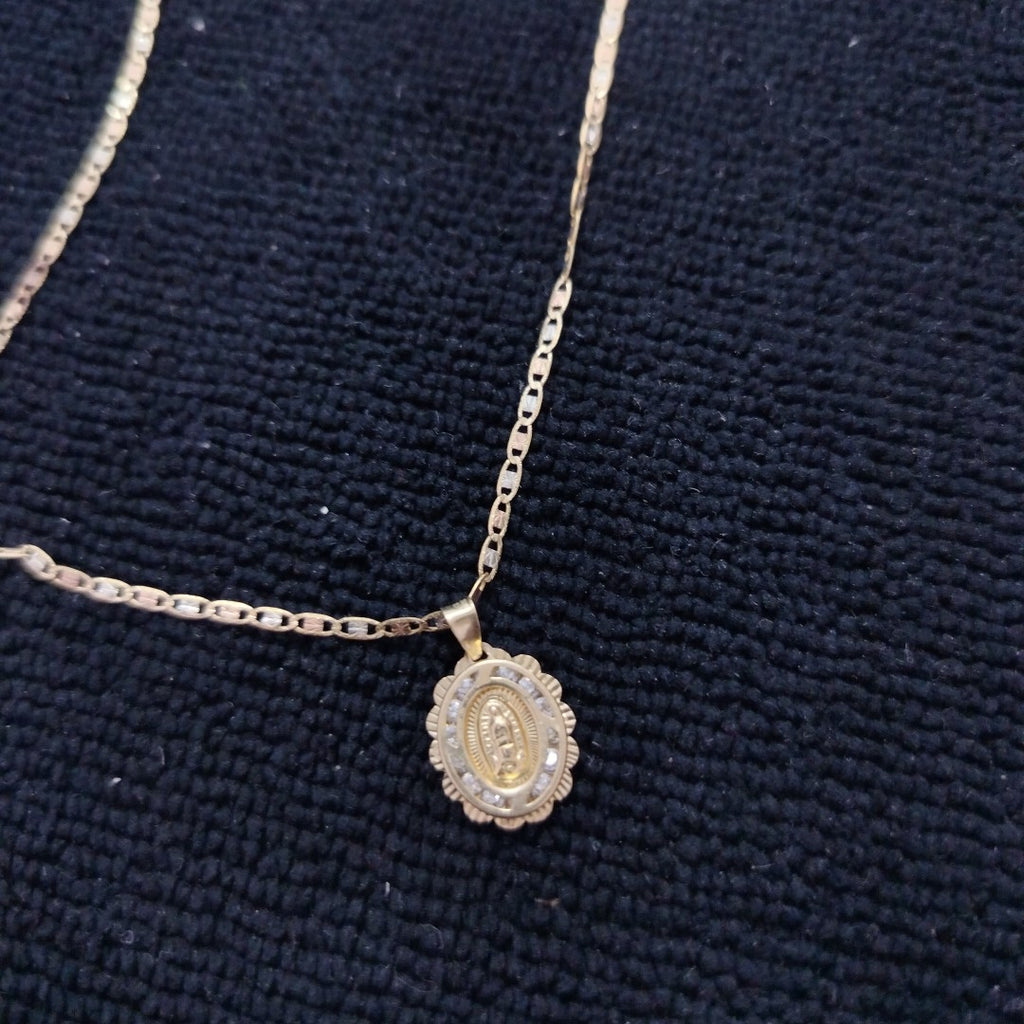 CADENA, MEDALLA RELIGIOSA ORO COMBINADO 10 K 3 GRMS (SEMINUEVO)