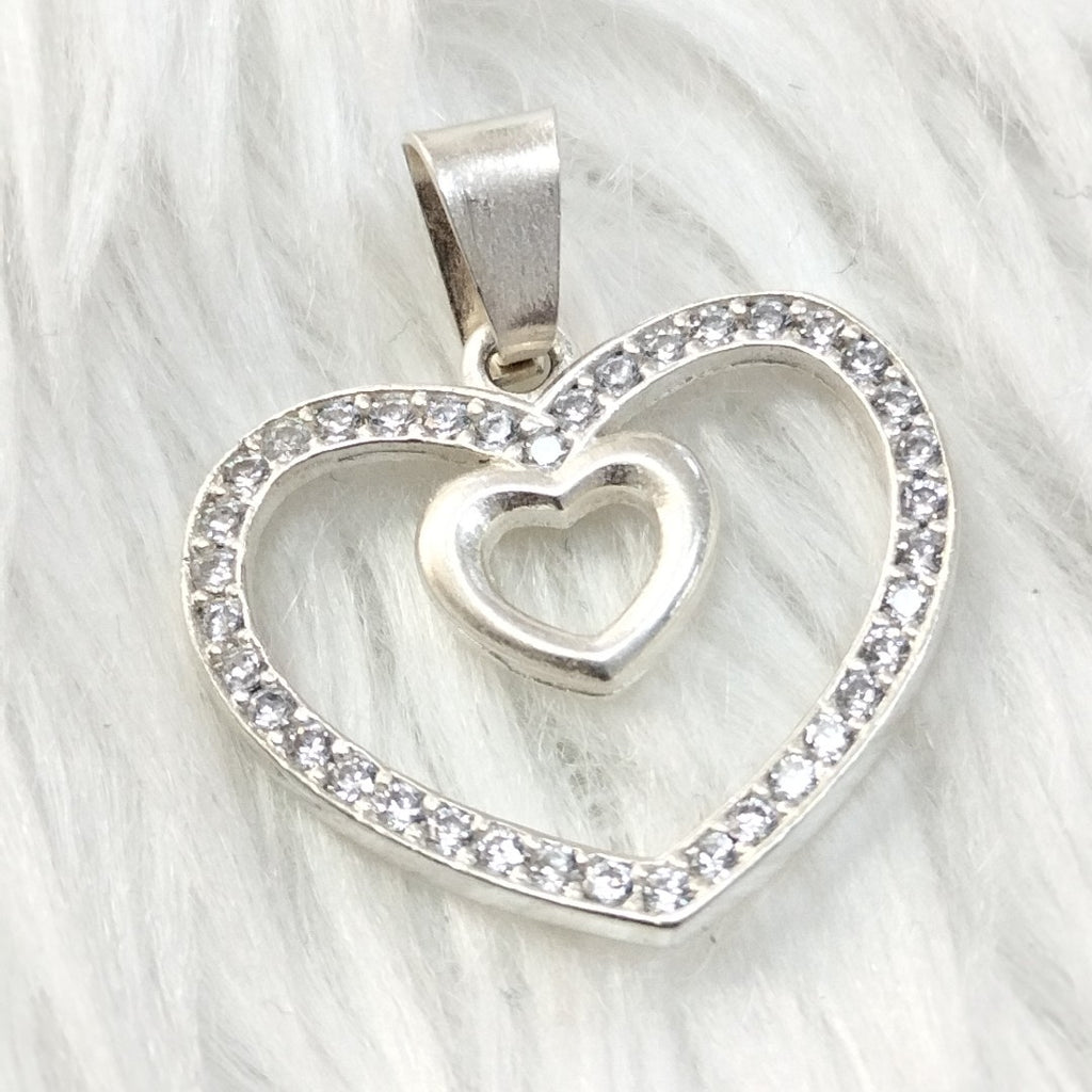 DIJE CORAZON C/CIRCONIAS PLATA .925 2.7 GR (NUEVO)