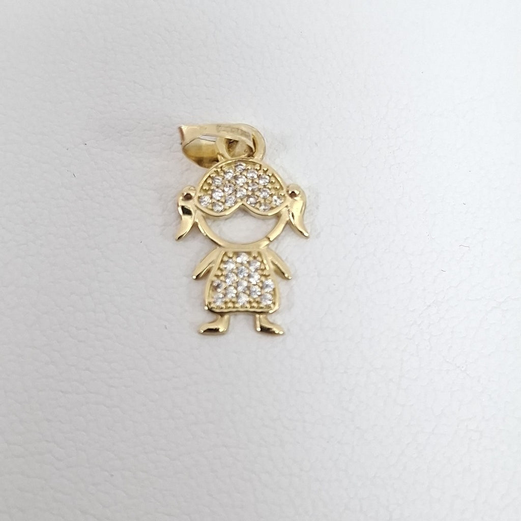 DIJE TEJIDO NIÑA CON CIRCONIAS 14K 0.9 GR (NUEVO)