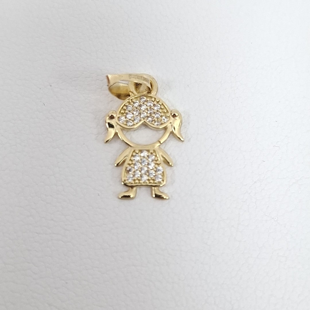 DIJE TEJIDO NIÑA CON CIRCONIAS 14K 0.9 GR (NUEVO)