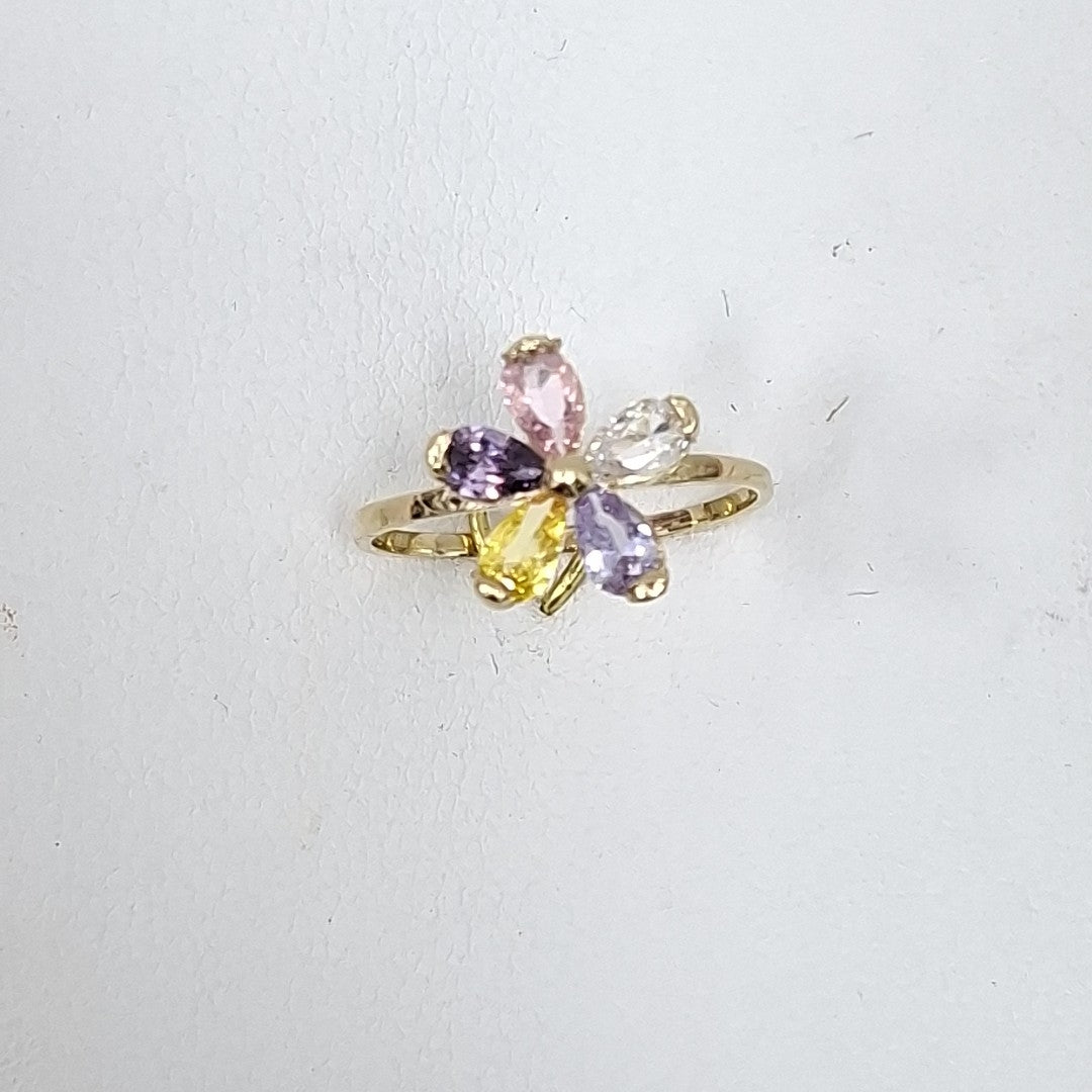 ANILLOS FLOR CON PIEDRAS DE COLOR 14K TALLA 7 1.4 GR (NUEVO)