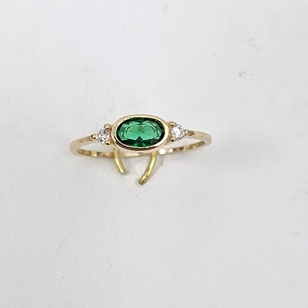 ANILLOS TEJIDO ANILLITO C CIRCONIAS Y PIEDRA VERDE 14K 7 1.1 GR (NUEVO)