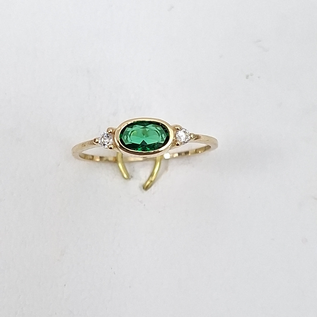 ANILLOS TEJIDO ANILLITO C CIRCONIAS Y PIEDRA VERDE 14K 7 1.1 GR (NUEVO)
