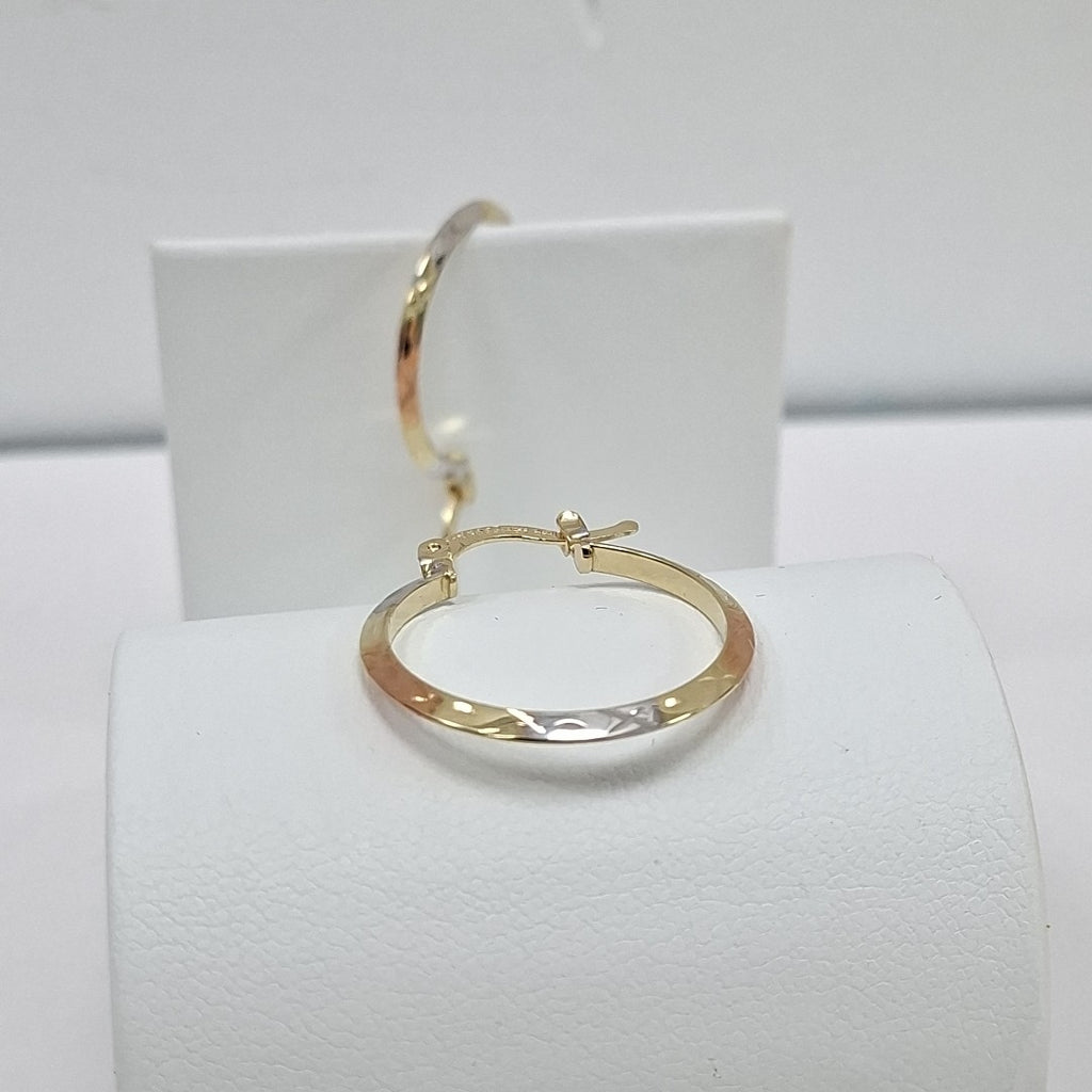 ARETES TEJIDO ARRACADAS BISELADAS COMBINADAS 14K 1.3 GR (NUEVO)