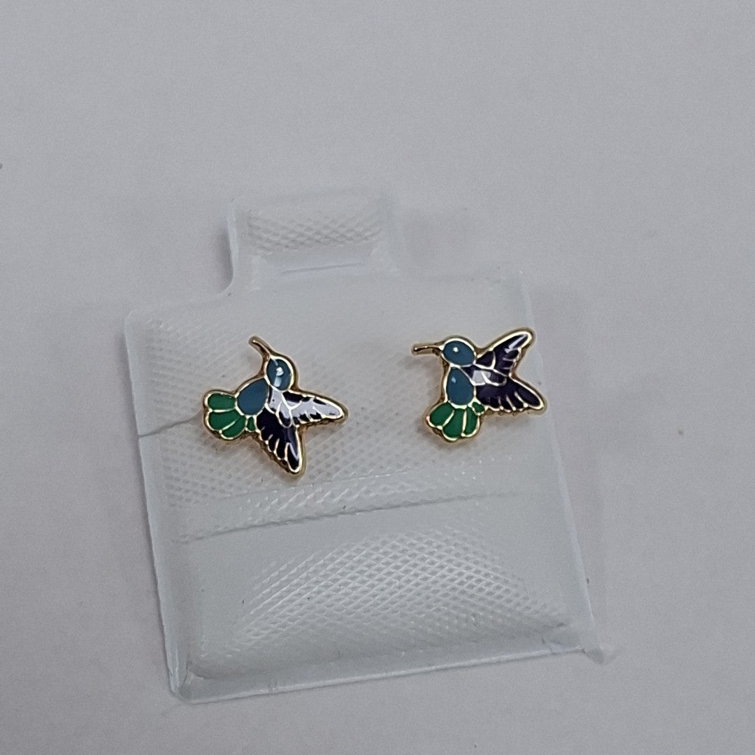 BROQUELES BROQUEL FIG COLIBRI ESMALTE AZUL 14K 0.2138 GR (NUEVO)