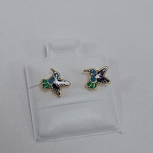 BROQUELES BROQUEL FIG COLIBRI ESMALTE AZUL 14K 0.2138 GR (NUEVO)