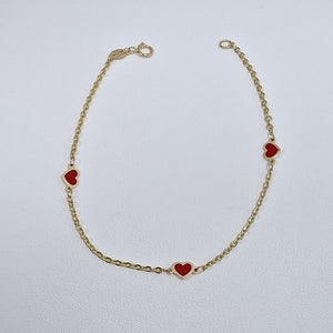 PULSERA ESPECIAL CON CORAZONES 14K 18 CM 1.4 GR (NUEVO)