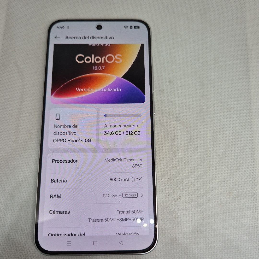 CELULAR OPPO RENO14 5G CPH2737 (2025) 512 GB 12 GB RAM (SEMINUEVO)