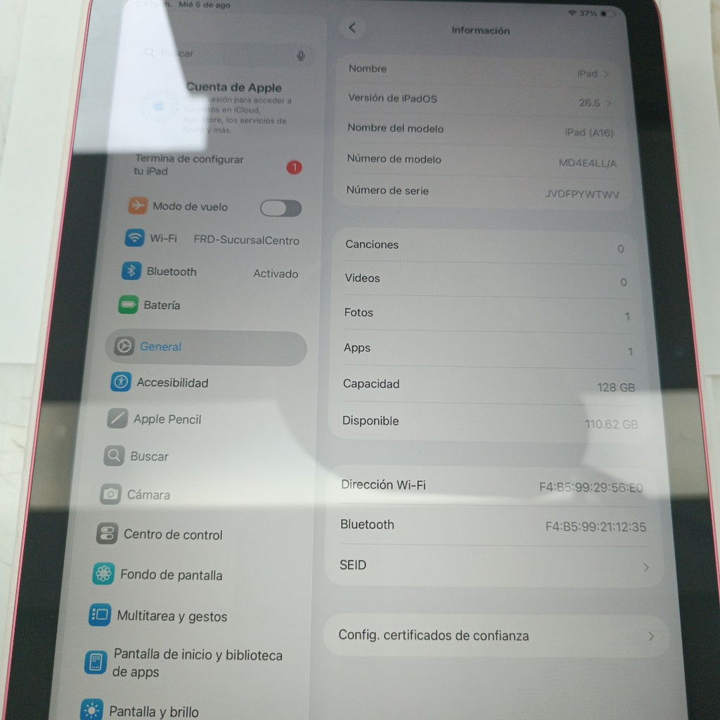TABLETA APPLE IPAD A16 A3354 (2025) 128 GB 6 GB RAM (SEMINUEVO)