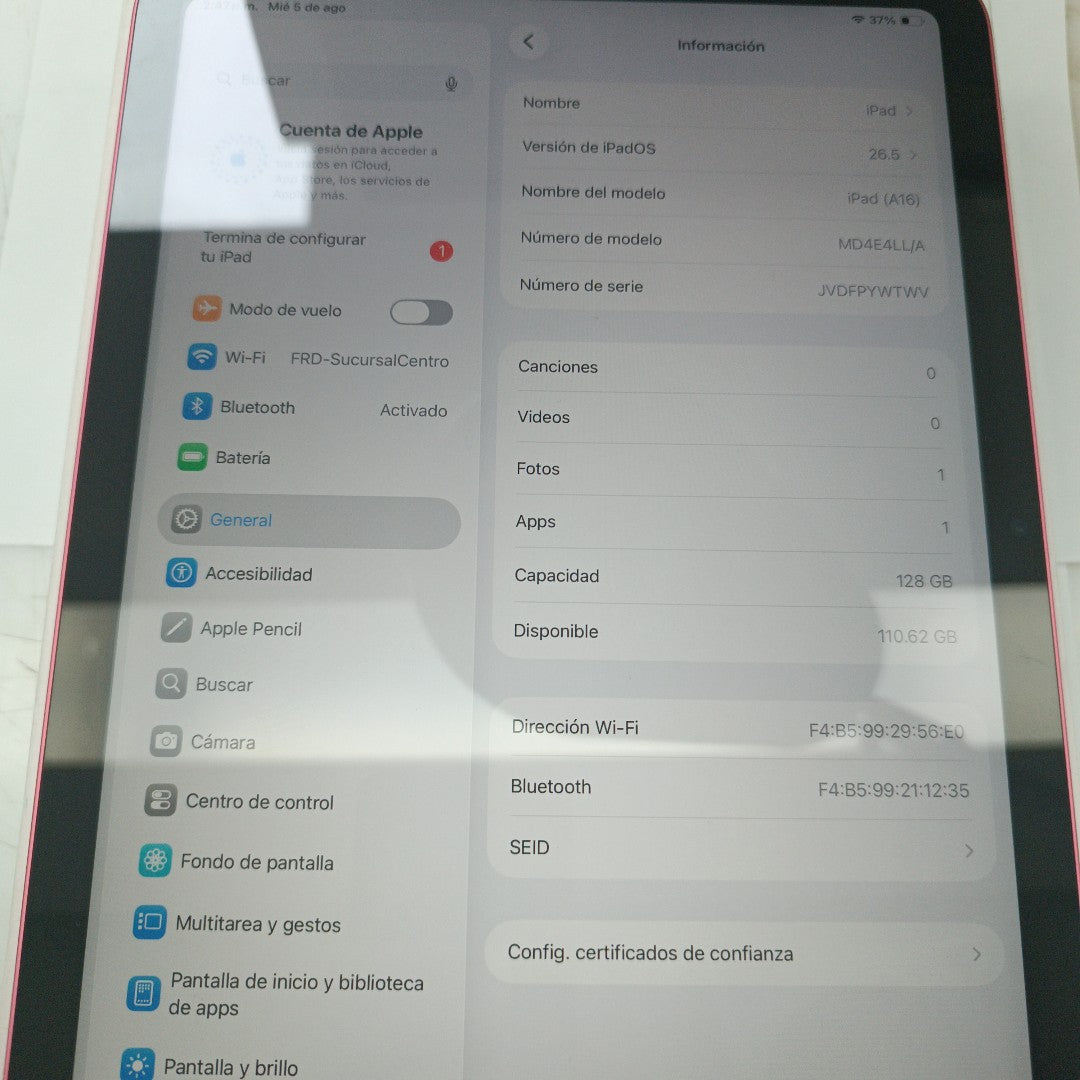 TABLETA APPLE IPAD A16 A3354 (2025) 128 GB 6 GB RAM (SEMINUEVO)