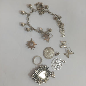 ARETES PAR,DIJE,PULSERA PLATA 65,80 GRMS (SEMINUEVO)